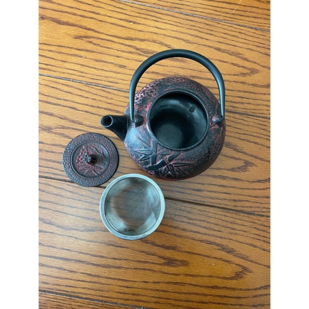 Cast Iron Tea Pot Loose Tea Strainer Japanese Tetsubin Teapot Red Black Bamboo - Picture 7 of 9